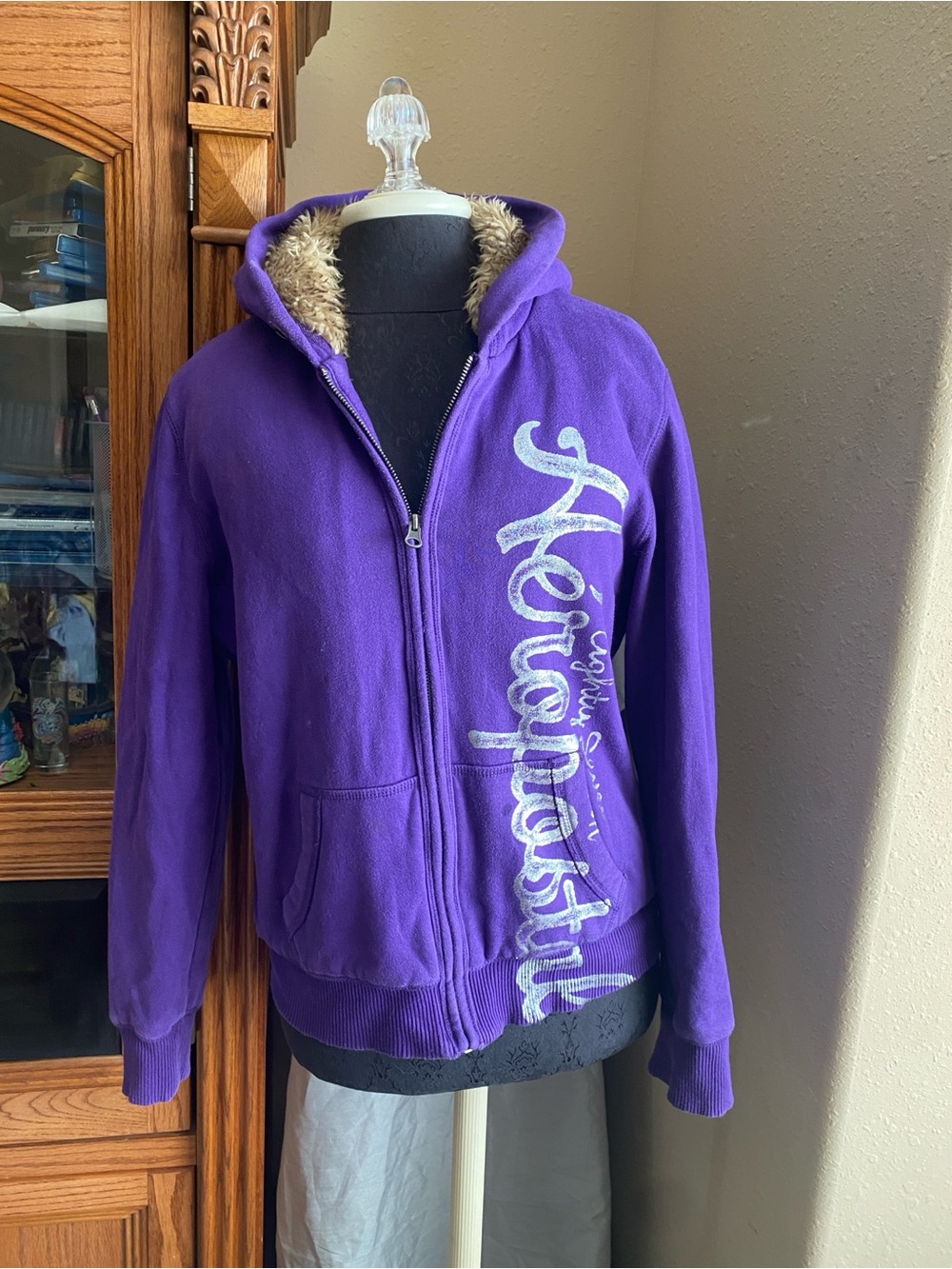 Aeropostale Purple fully  Fur Lined Zip Hoodie